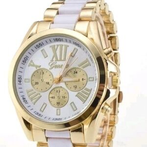 Geneva Rose Gold Tone Chronograph Style Watch White Dial Luxury Look